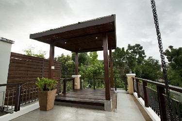 Second Floor Terrace with Views to the Pool and the Garden